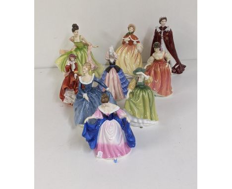 A group of Royal Doulton figurines to include 'Buttercup', 'Fragrance' and other together with Royal Worcester Queen's 80th B