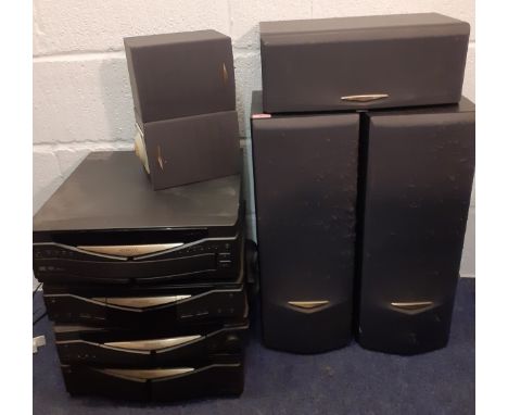 A Kenwood 4-unit music system, a pair of Kenwood S-F501 speakers in black, serial No:90700521, input power 100w, a S-CRS501 c