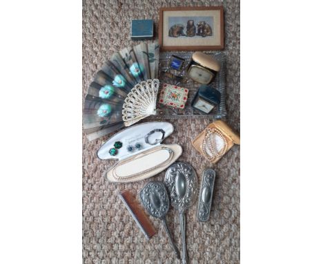 A decorative collection of vintage dressing table items and early to mid 20th Century ladies fashion accessories to include a