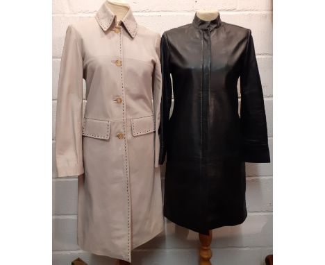 An Olly &amp; Co Formals black soft leather ladies slimline coat with zipped front and Mandarin style collar, UK size 10 toge