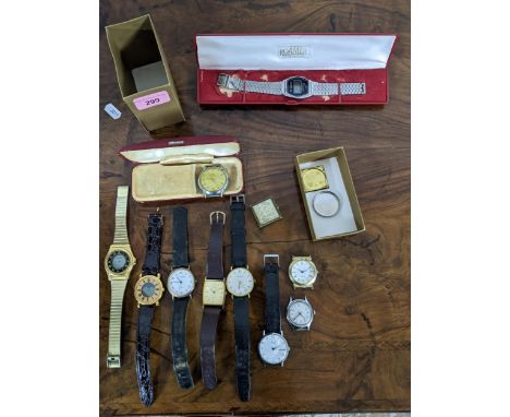 A selection of vintage manual wind and later quartz wrist watches to include a Maruin watch with box, two Avia watches and ot