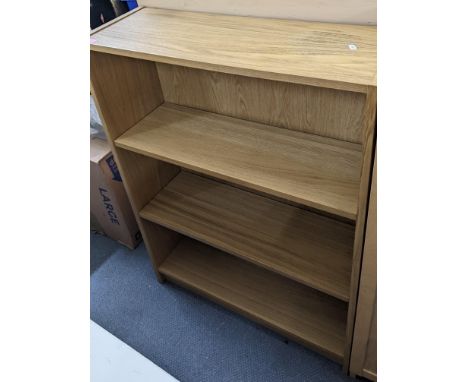 A collection of light oak finished open bookcase to include two tall bookcases and three smaller bookcase, Location: 