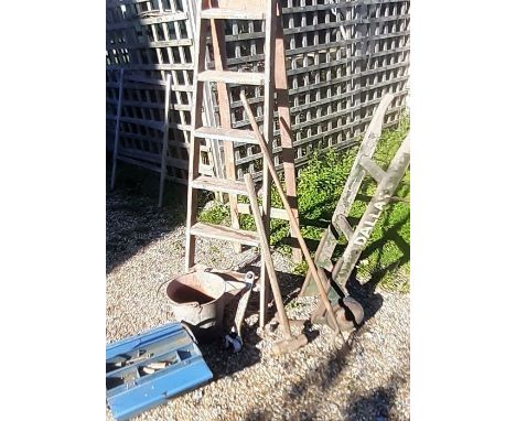 A Sack barrow , Vintage filing cabinet, tools including King Dick spanners, bucket, and similar items&nbsp;