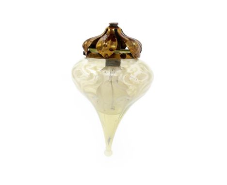 An Arts and Crafts vaseline glass light with brass mount, probably Whitefriars or John Walsh Walsh, tapering form with ball f