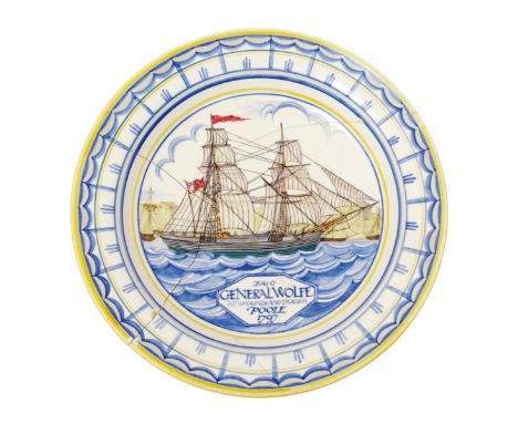 'General Wolfe' a Poole Pottery plate drawn by Arthur Bradbury and painted by Ruth Pavely, dated 1942, painted in colours pai
