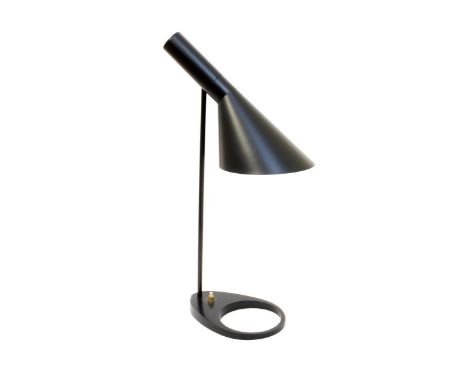 A Louis Poulsen black enamelled  AJ table lamp designed by Arne Jacobsen, designed in 1957 for the SAS Royal Hotel in Denmark