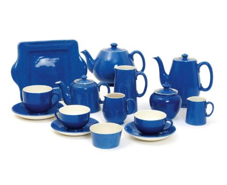 'Powder Blue' a Moorcroft Pottery service designed by William Moorcroft and retailed by Liberty & Co, comprising; two various