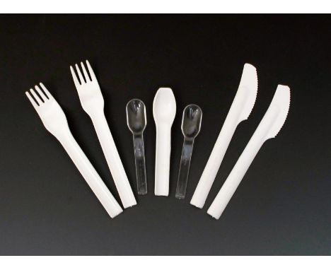 A collection of Studio  Joe Colombo plastic cutlery made for Alitalia airlines,  cream plastic, comprising four knives, forks