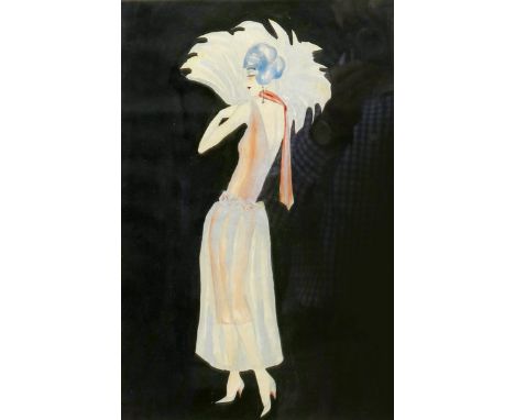 ‡ Dodo Burgner (1907-1998) Woman with a Fan watercolour, wash and silver, on paper, framed 34 x 22cm. (image)