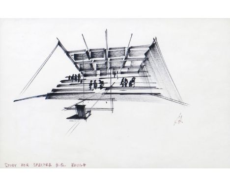 ‡ Ken Adam Spectre HQ from Thunderball an original pen sketch on paper for the Spectre HQ in the  James Bond film Thunderball