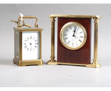 A French carriage clock with brass case, 5" high, and quartz mantel clock 