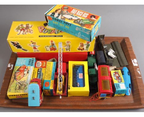 A Corgi Toy Avengers set, boxed (some losses), a Corgi Volkswagen 1200 in East African Safari Trim, boxed, a James Bond DB5 A