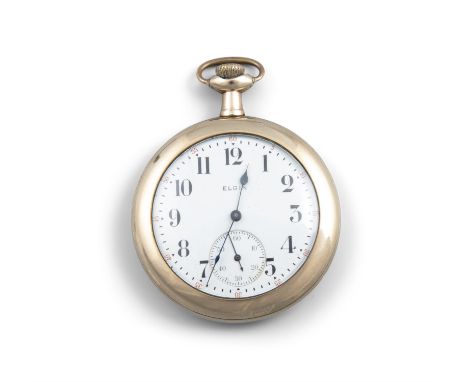 AN AMERICAN OPEN-FACED POCKET WATCH, by Elgin & Co. USA, with circular white enamel dial, blued-steel hands and a 'seconds' s