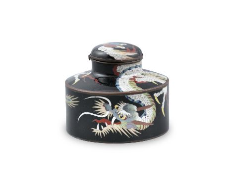 A JAPANESE ENAMEL INK POT AND COVER, Meiji Period, late 19th Century. 10cm diameterCondition Report:  - good condition- the h