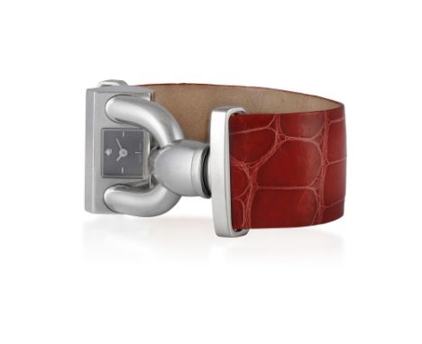 A STAINLESS STEEL 'CADENAS' BRACELET WATCH, BY VAN CLEEF & ARPELS, quartz movement, two-tone grey dial with baton for numeral