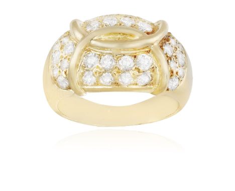 A DIAMOND DRESS RING, of bombé design pavé-set with brilliant-cut diamonds, mounted in 18K gold, diamonds approximately 0.90c