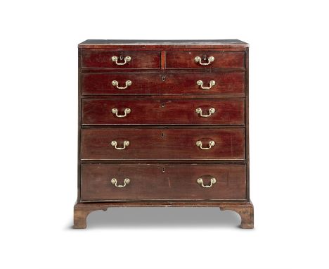 A GEORGE IV MAHOGANY CHEST OF DRAWERS, of rectangular shape with two short and three long drawers, on bracket feet. 103cm wid