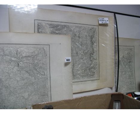 Four C. 1880's Ordnance Survey Maps, depicting Sheffield and Derbyshire Peak, showing rail lines, printed from electro types,