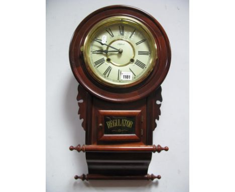 A Highlands Viennese Style Wall Clock, with 8 day movement to white enamel dial, another regulator example. (2)
