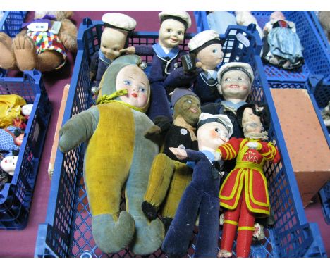 A 35cm 'Jester' by Chad Valley, five Norah Wellings sailor dolls, among similar items.