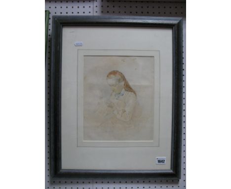 Percy Lancaster, 'The Seamstress' Pencil Sketch, highlighted in watercolour, 26 x 22cm, signed lower left.
