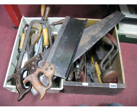 Tools - hand saw, bit and braces, planes, files, hammers, etc:- Two Boxes