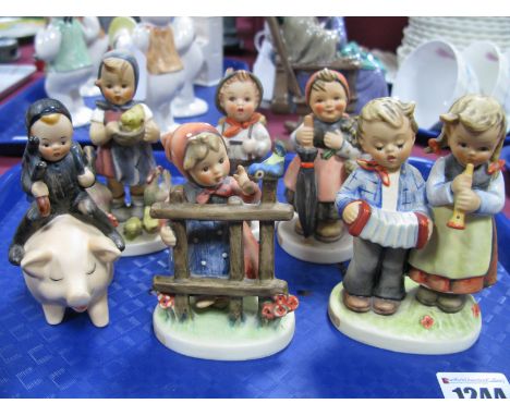 Six Vintage Hummel/Goebel Figures - Chimney Sweep Boy Riding Pig, Feeding Time, Birthday, School Boy, On Holiday and Signs of