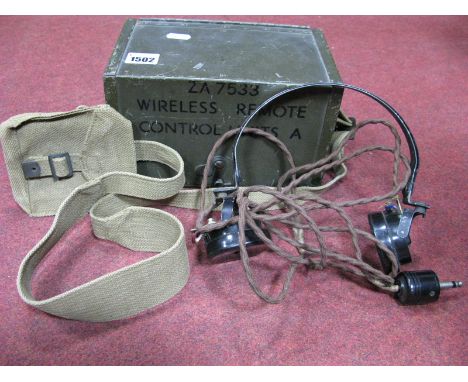 Military WWII ZA 7533 Wireless Remote Control Units A,  by  R &amp; A Ltd, 1941 with canvas shoulder carry strap and head pho