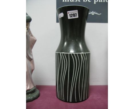 A Mid 1960's Hornsea Pottery 'Tanglewood' Vase, designed by John Clappison, dark olive satin glaze with white linear scraffit