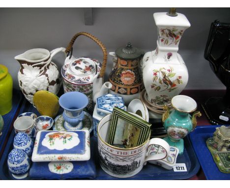 Victorian Earthenware Water Jug, pottery table lamp, Wedgwood jasperwares, ginger jar, Spode condiments and other items:- One