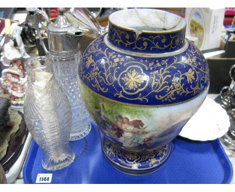 'Irish Good Luck Sweep' Fish Bottle, claret jug, Austrian vase (damaged), Aynsley ware:- One Tray