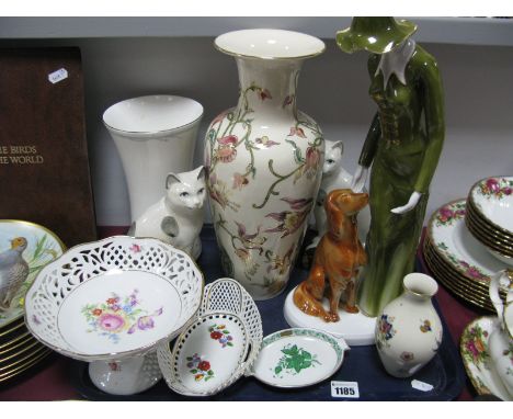 Zsolnay Hungary Hand Painted Vase, with floral decoration, Hollohaza Hungary, hand painted figure of a lady and a dog, a pair