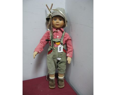 A Modern Male Doll 'Hans' by Steiff, dressed in Austrian/German style, button to ear, 53cm tall.