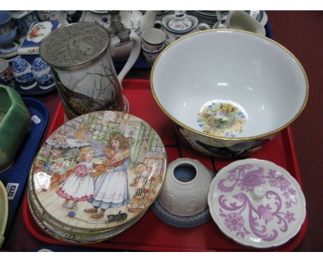 Franklin Porcelain 'The Game Bird' Bowl and Stein, Wedgwood Jasperware candlestick, Royal Worcester Xmas plates etc:- One Tra