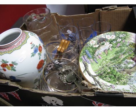 Worcester Peter Barnett Plates by Franklin Porcelain glass lemonade set, sundaes, classic rose 'Famille Verte' vase, cutlery: