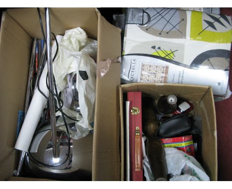 C.D's, books, watches, model vehicles, lamp, artists equipment, etc:- Two Boxes and a bag of Rectella curtain.
