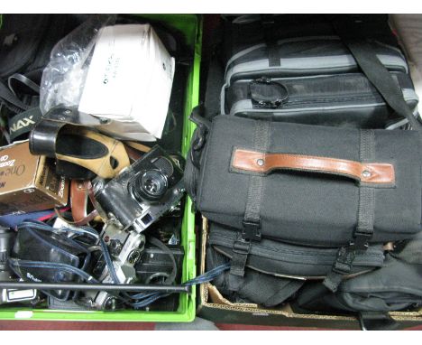 A Collection of Camcorders, (mostly cased), SLR, instamatic and other cameras:- Two Boxes