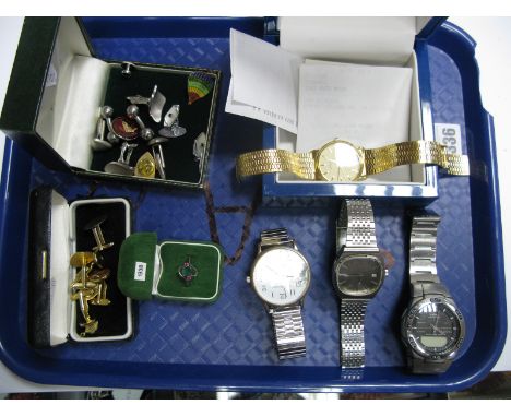 Rotary, Avia, Casio and Other Gent's Wristwatches, a three stone ring, Gent's cufflinks including Art Deco style etc.