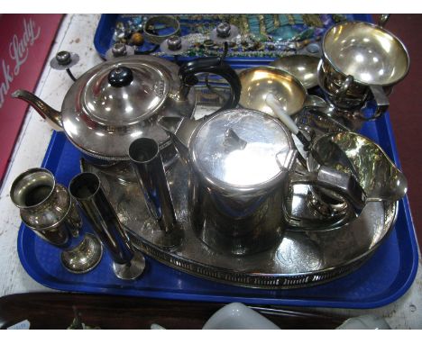 Danish Candelabra, spill vases, other plated ware:- One Tray