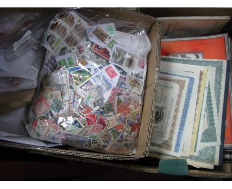 A Collection of US ad Mexican Share Bonds, many railway related; a debenture, kiloware, 'The Second Great War' periodicals, e