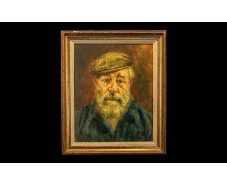 Oil Portrait of an Old Man, full of character and expression, wearing a flat cap and sporting a beard; signed G Selt; in gilt