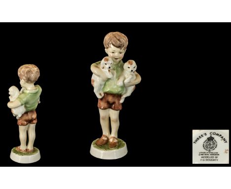 Royal Worcester Hand Painted Porcelain Figure ' Worcester Children ' Threes Company. RW.4158. Modeller Freda Doughty. Issued 