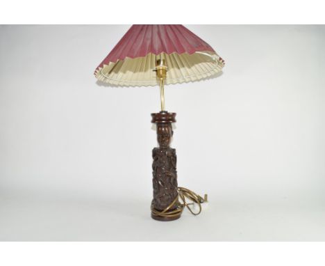 Lamp, the base carved wooden model of African warriors