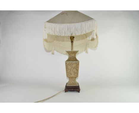 Lamp, with Chinese style pottery base with floral decoration