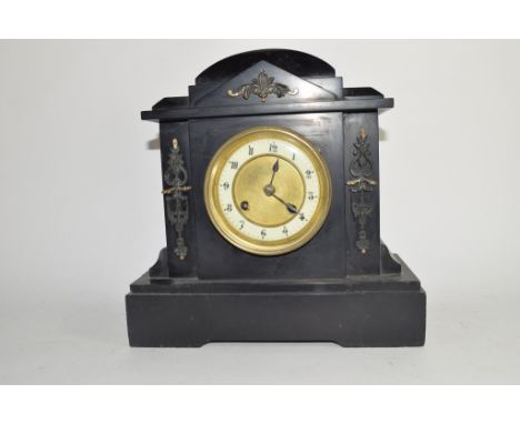 19th century slate mantel clock, case height approx 28cm