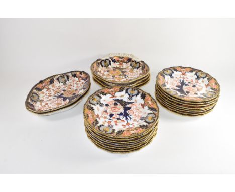 Quantity of Royal Crown Derby dinner wares in Japan pattern, late 19th century/early 20th century comprising 16 side plates, 