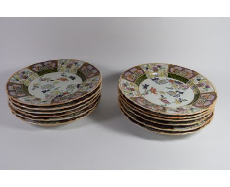 Set of Mason~s Ironstone dinner plates, pattern 2842, comprising 12 dinner plates, all with a japan style pattern, 26cm diam 