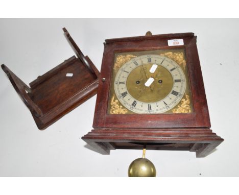 Oak cased 19th century bracket clock, the brass face inscribed and moulded decoration surrounding silvered chapter ring, cloc