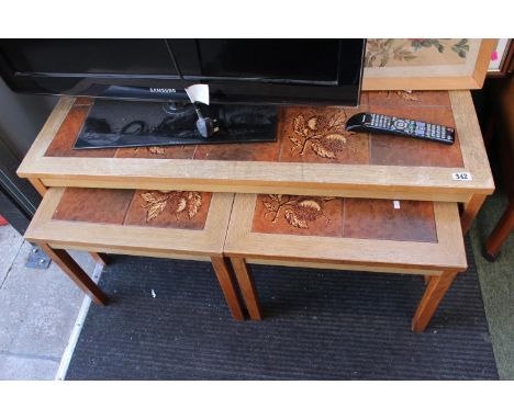 Nest of 3 Oak framed Tile topped coffee tables 