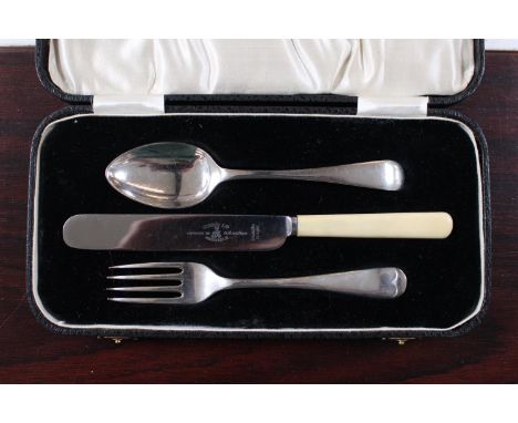 Cased Silver Christening Fork, Spoon and a Butter knife set 